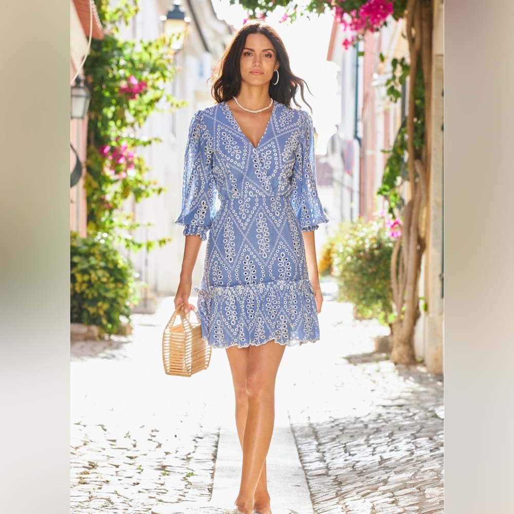 Pookie & Sebastian Chic Blue Patterned Mini Dress Size S.
